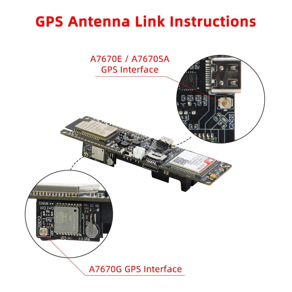 Placa Desarrollo LILYGO TTGO T-A7670G/E/SA R2 (4G LTE CAT1, ESP32) con Módulo SIM, Soporte GSM/GPRS/EDGE, TF Card