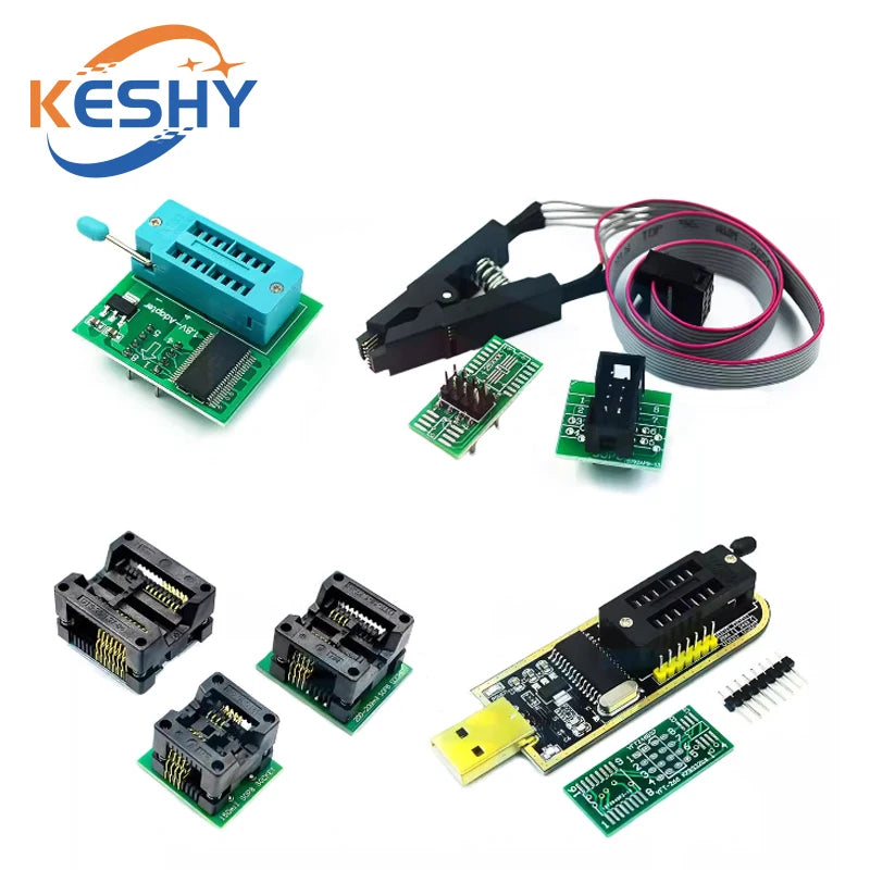 Kit Programador USB CH341B 24/25 Series EEPROM Flash BIOS + Clip Test SOIC8/SOP8