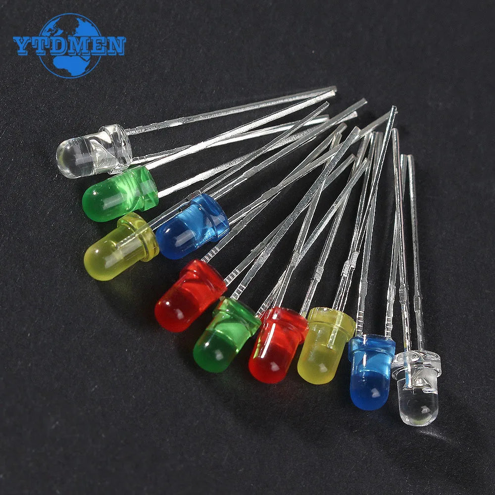 Kit Surtido Diodos LED (3mm/5mm/8mm/10mm, Rojo/Amarillo/Azul/Verde/Blanco) para DIY Electrónico (50/100 Unidades)