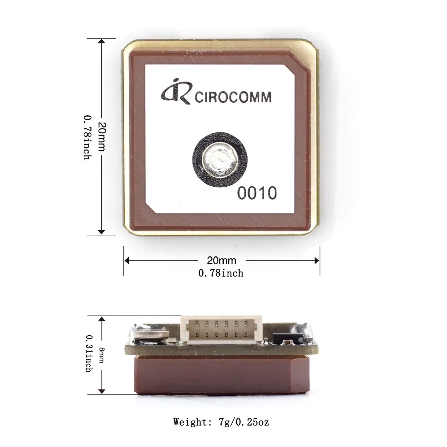 Módulo GNSS FPV UBLOX M9/M10 (GPS/BDS/GLONASS/GALILEO, 10/25Hz, 20x20mm, con Compás) para Drones Carreras