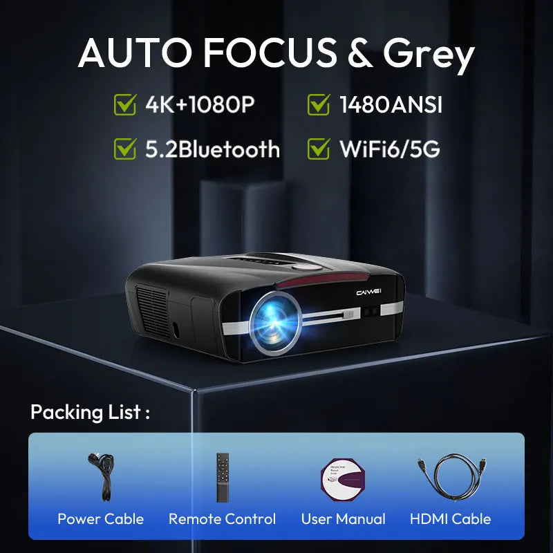 Proyector LED 4K Full HD Android Auto Focus WiFi Bluetooth 1480 ANSI Lumen Home Theater (Incluye Pantalla)