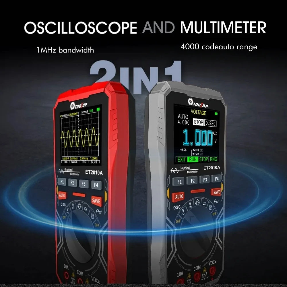 Osciloscopio y Multímetro Digital 2 en 1 Tooltop ET2010A (1MHz, 2.5MSps) Portátil