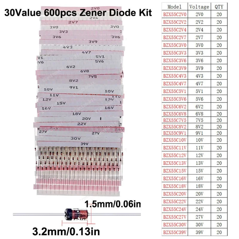 Kit Surtido Diodos (Zener/TVS/Schottky Rápido) DIP/SMD para Electrónica DIY