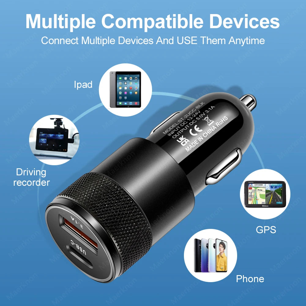 Cargador Auto USB 80W PD Tipo-C Carga Rápida Adaptador para iPhone 14/13/12 Pro/Xiaomi/Huawei/Samsung QC3.0
