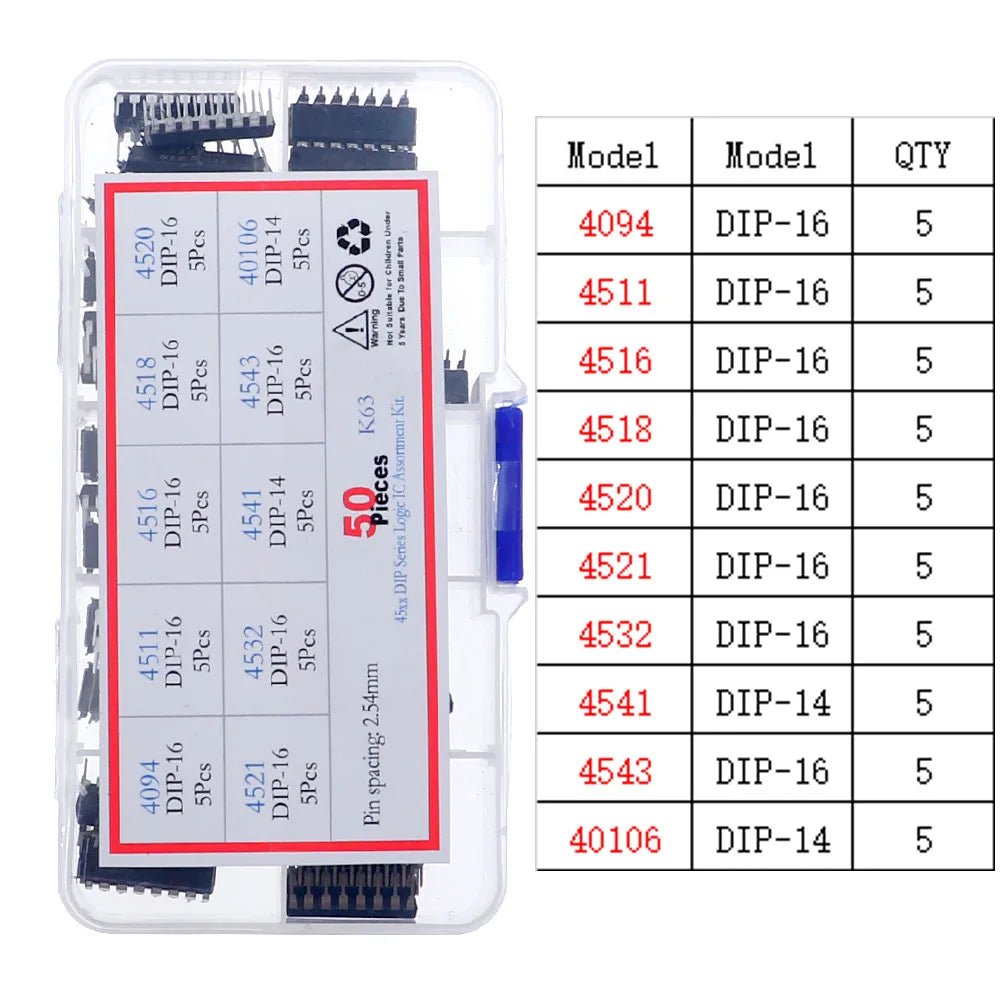Kit Surtido Chips IC Lógica CMOS (Series 4000/4500/74HC/74LS) con Zócalos