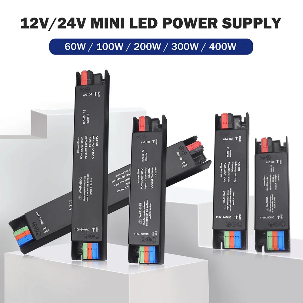 Transformador Fuente Alimentación Ultra Delgado 110V/220V a 12V/24V (60W-400W) Driver LED/CCTV