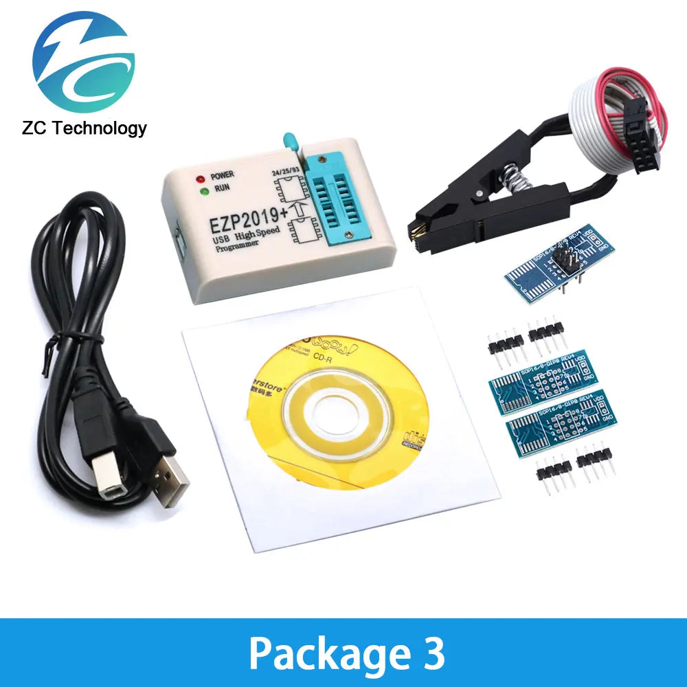 Kit Programador USB SPI Alta Velocidad EZP2019 (Última Versión) Full Set con Adaptadores Socket para EEPROM 24/25/93, Flash 25 BIOS Chip