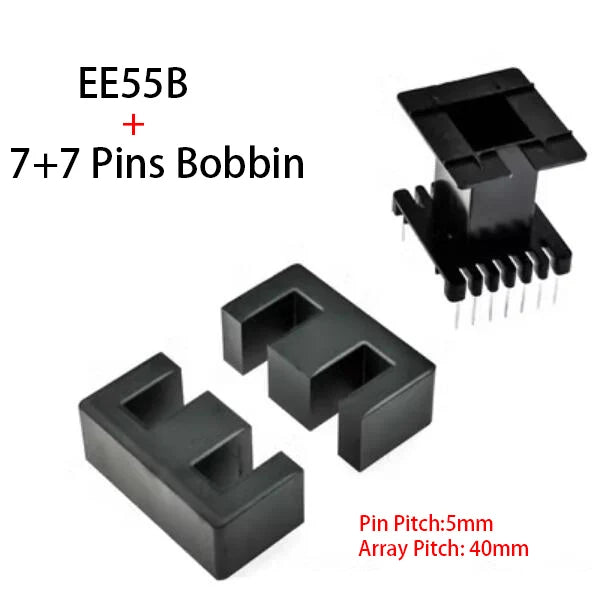 Núcleo Ferrita EE55B (PC40/PC95/PC44) con Bobina Vertical/Horizontal (8/14/20 Pines)