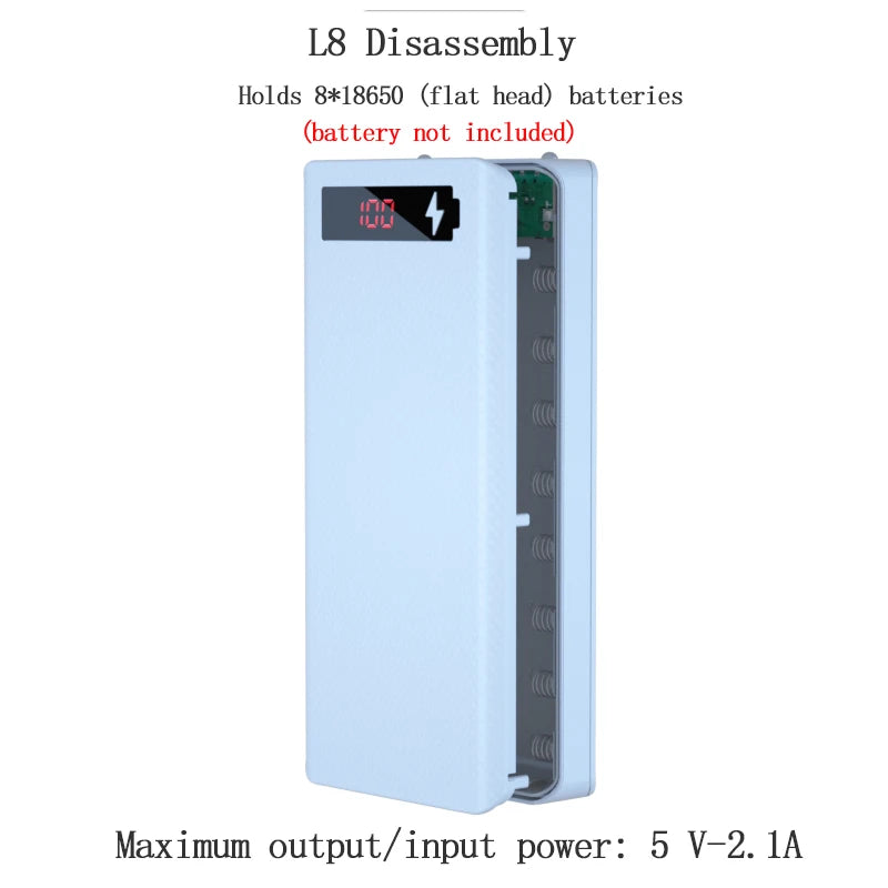 Caja Power Bank Shell DIY 5V (Doble USB/Micro USB/Tipo C) Soporte Baterías 18650 (Carcasa Desmontable, Sin Batería)