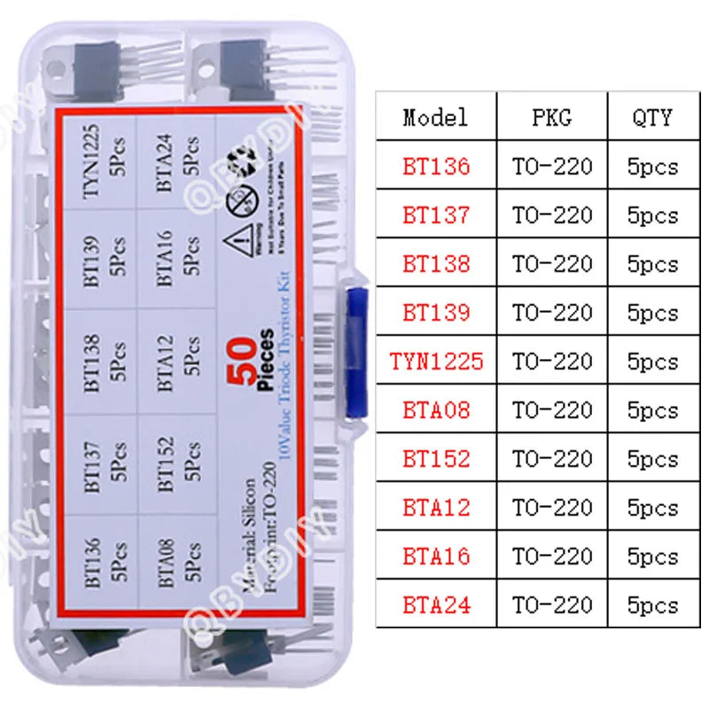 Kit Surtido Transistores/Semiconductores THT (TO-92/126/220) - MOSFET/BJT/Tiristor en Caja