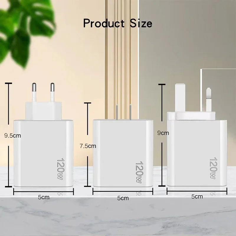 Cargador Xiaomi 120W Carga Rápida Multi 5 Puertos USB-C PD Adaptador para iPhone/Xiaomi/Samsung