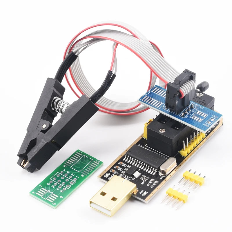 Kit Programador USB CH341A 24/25 Series EEPROM Flash BIOS + Clip Test SOIC8/SOP8