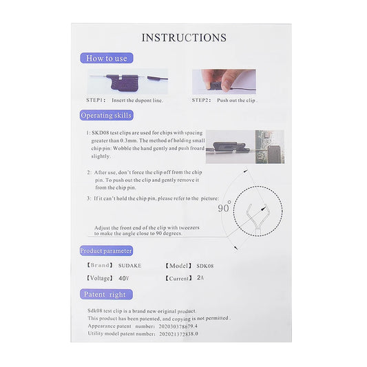 Micro Clip Universal (x10) para Test IC SMD (SOP/SOIC/TSOP/SSOP/SOP8) - Adaptador Pin para Analizador Lógico