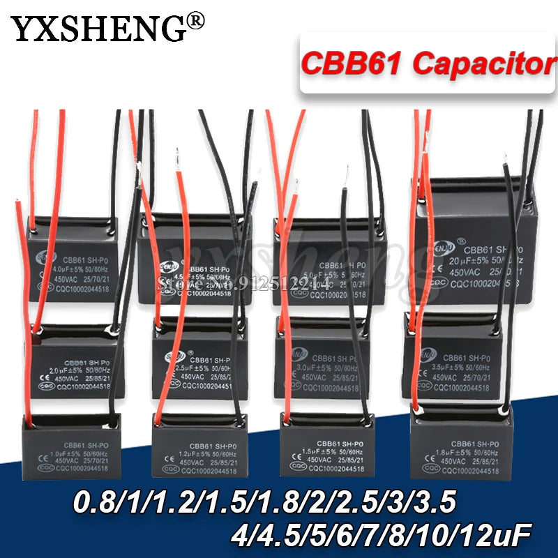 Capacitor Arranque CBB61 (0.8uF-20uF, 450V) para Ventilador/Motor - Unidad (Especificar Valor)