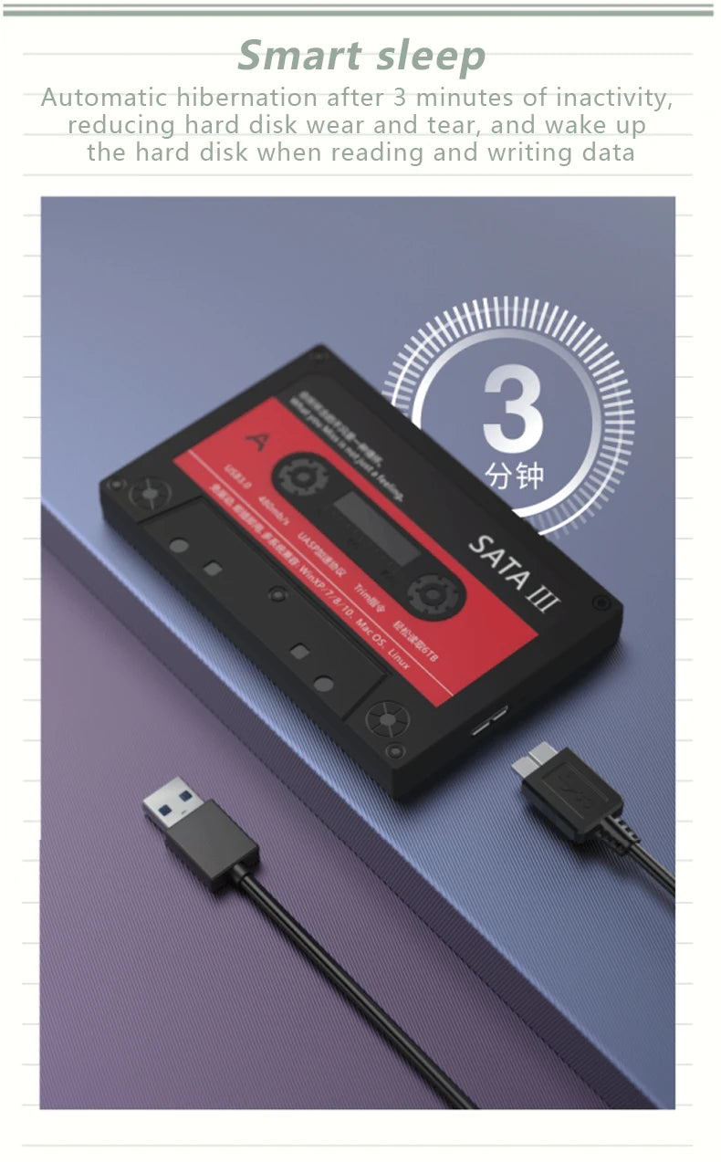 Carcasa Externa UTHAI T46 USB 3.0 SATA (5Gbps, UASP) para Disco Duro HDD/SSD 2.5" Cinta para PC/Notebook