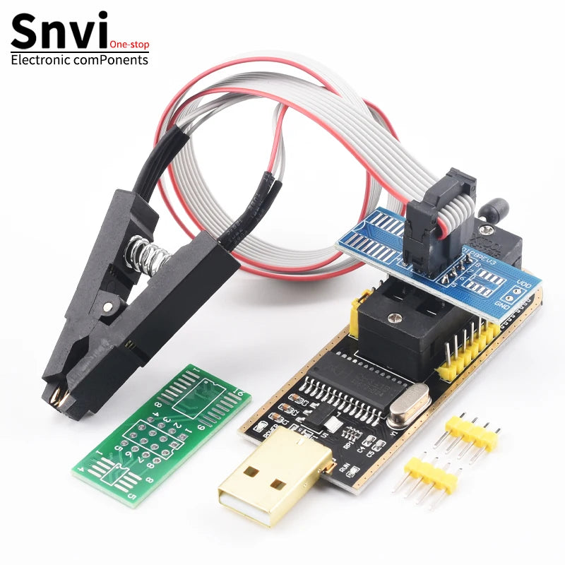 Kit Programador USB CH341A 24/25 Series EEPROM Flash BIOS + Clip Test SOIC8/SOP8