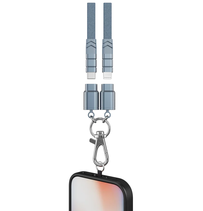 Cable Carga Rápida PD 60W USB-C a USB-C con Lanyard Nylon Trenzado Plano Anti-Pérdida (0.8m/1m/1.2m)
