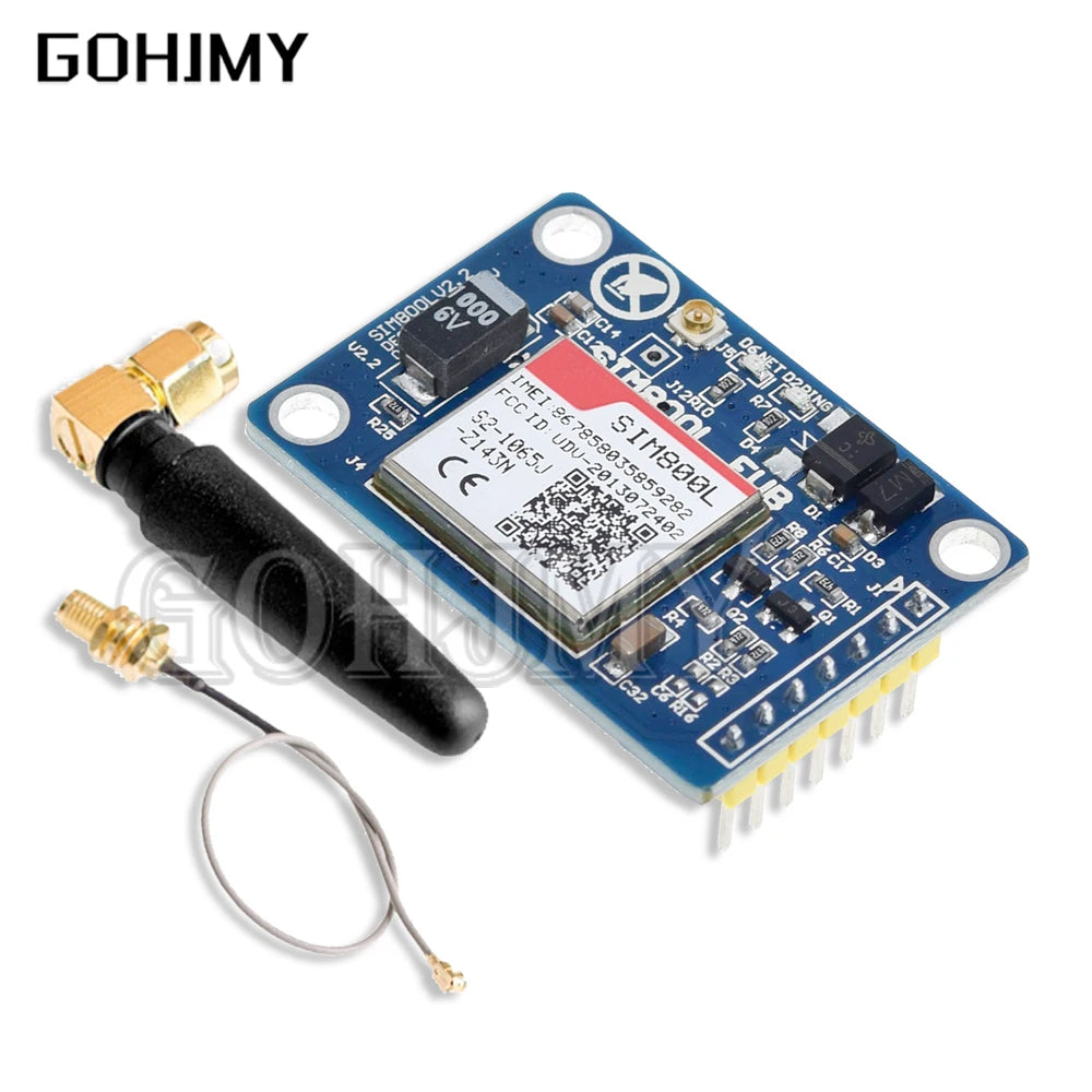 Módulo GSM/GPRS SIM800L (Quad-Band) con Antena PCB y Placa Micro SIM para Arduino (Rojo/Azul)