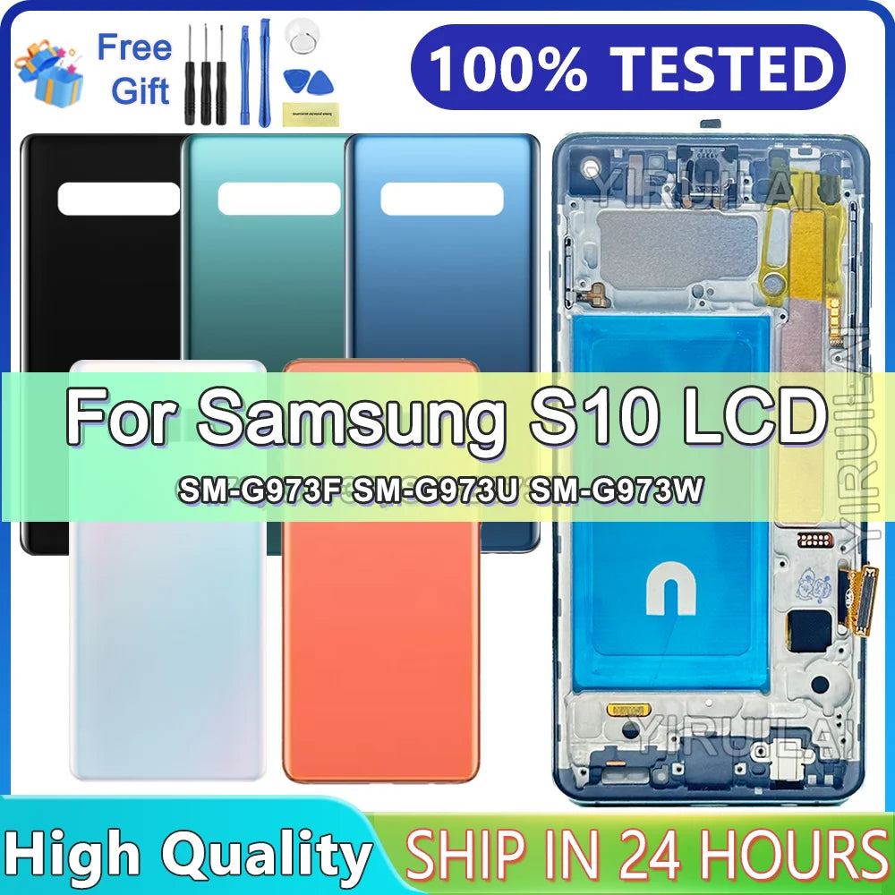 Calidad TFT para Samsung S10 SM-G973F SM-G973U SM-G973W pantalla LCD Digitalizador de pantalla táctil para Samsung S10 LCD con marco
