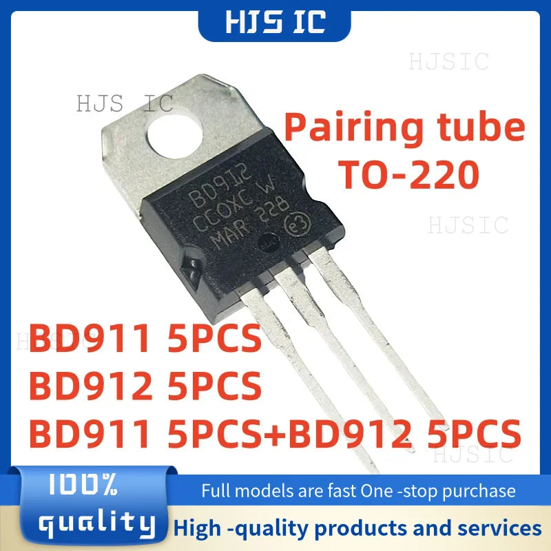 Lote 10 Pcs (5 Pares) Transistor Darlington Par BD911 (NPN) / BD912 (PNP) TO-220 100V 15A