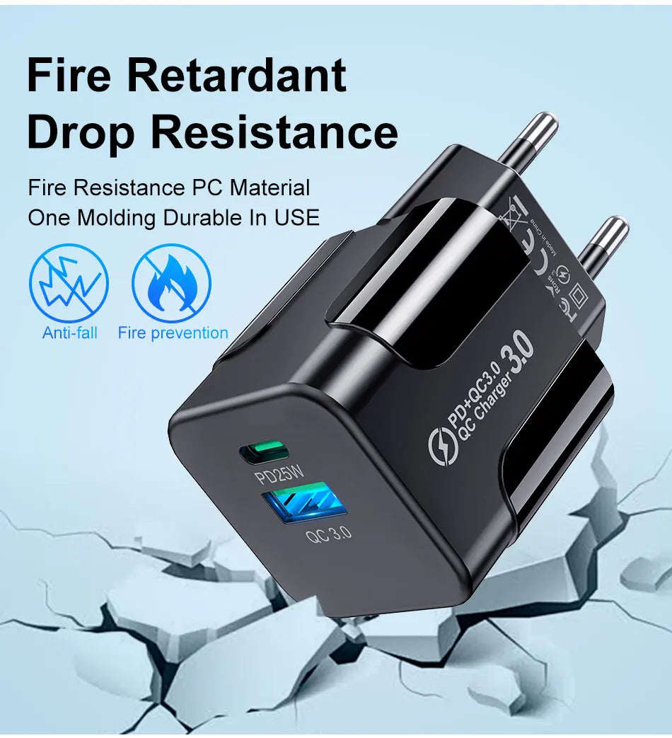 Cargador Pared Rápido PD 25W USB Tipo C (Enchufe Coreano KR) para iPhone 15 Pro Max