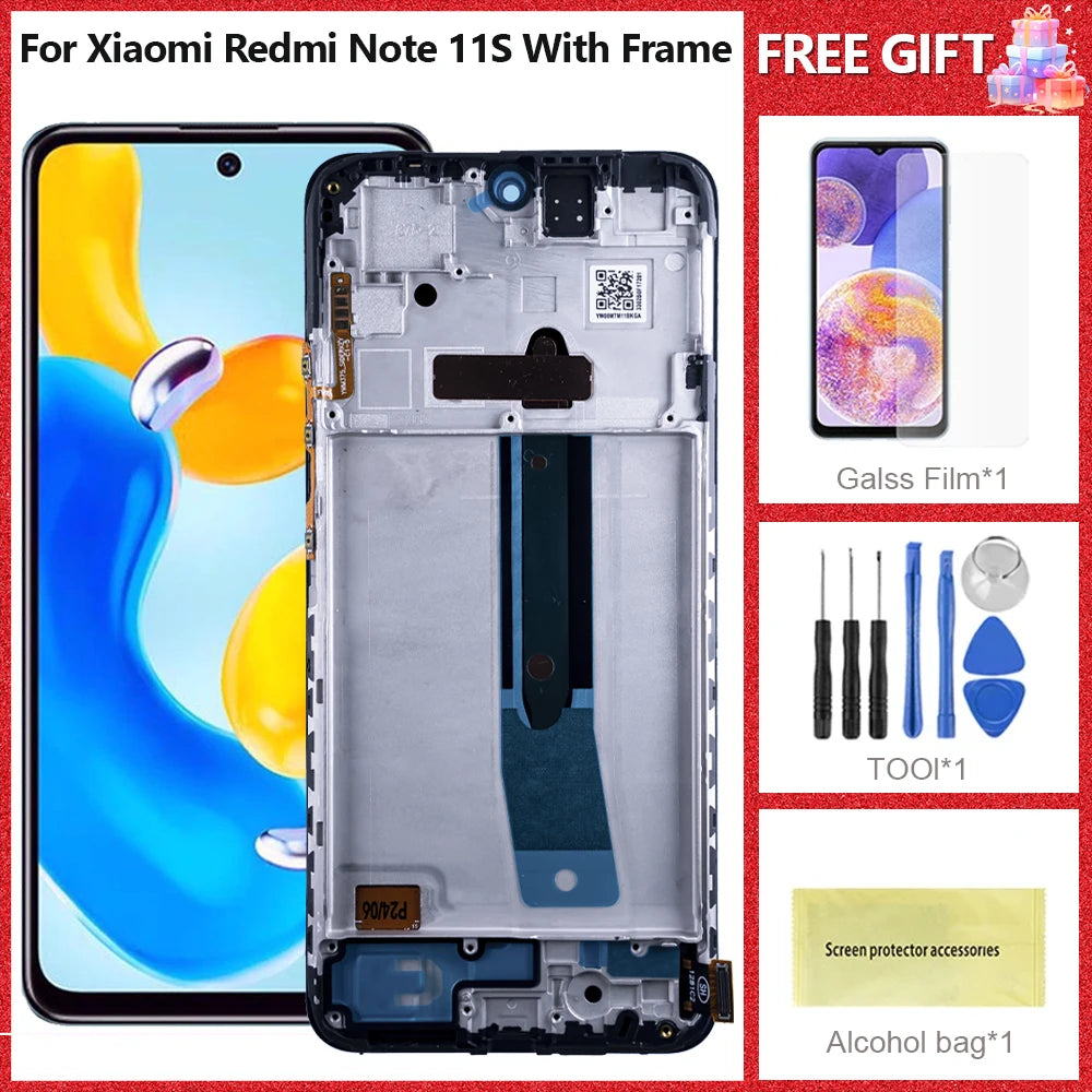 6.43"AMOLED For Xiaomi Redmi Note 11S Display 2201117SG,SI,SY,SL Screen Touch Glass Digitizer For Redmi Note11S LCD With Frame