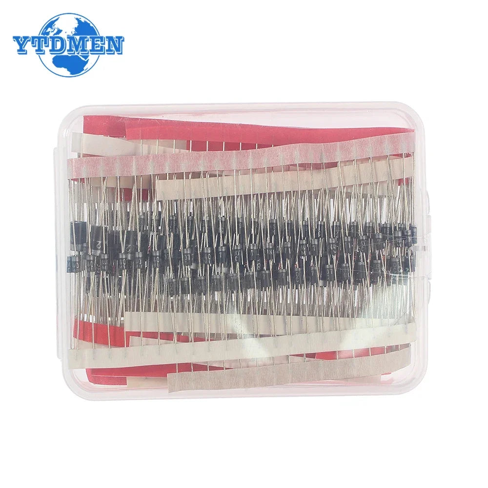 Kit Surtido Diodos THT (Rectificador/Schottky) - 14 Valores (1N4148, 1N400x, 1N5xxx, FRxxx) (Total 350 Piezas)