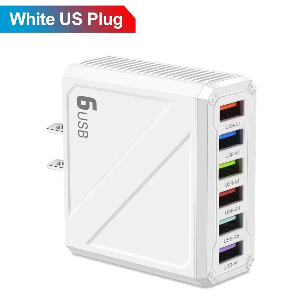 Cargador Pared USB 6 Puertos 3.1A Carga Rápida Adaptador Móvil para iPhone/Samsung/Xiaomi/Huawei