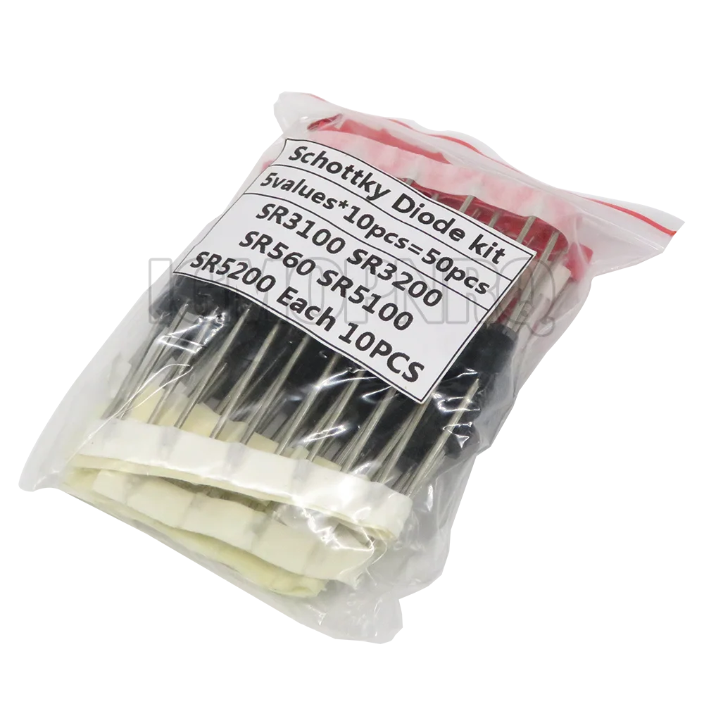 Kit Surtido Diodos Schottky THT - 5 Valores (SR3100, SR3200, SR5100, SR5200, SR560) x 10 Unidades (Total 50 Piezas)