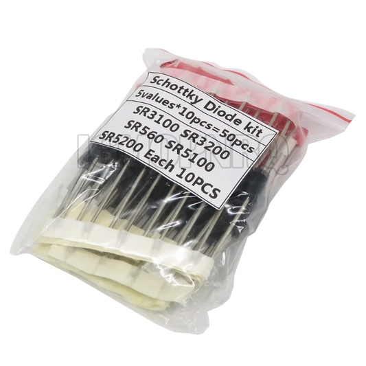 Kit Surtido Diodos Schottky THT - 5 Valores (SR3100, SR3200, SR5100, SR5200, SR560) x 10 Unidades (Total 50 Piezas)