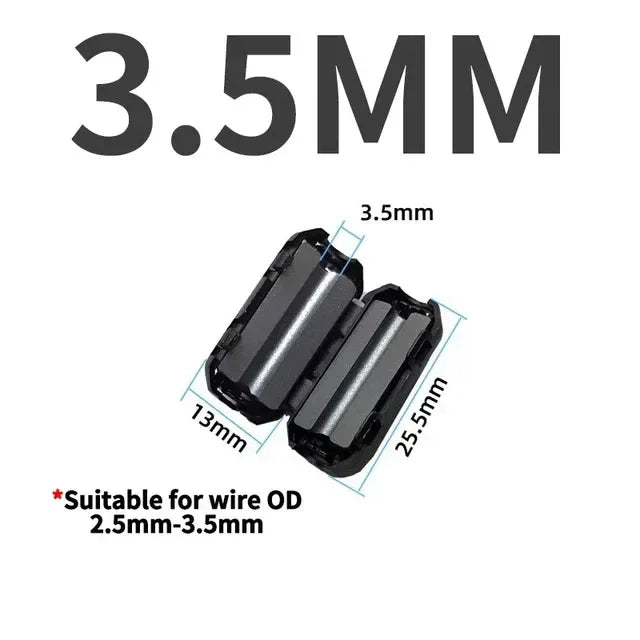 Filtro Ferrita Clip Snap Anti-Interferencia EMI/RFI Negro - Varios Diámetros (3.5mm a 15mm) - Lote 20-100 Piezas