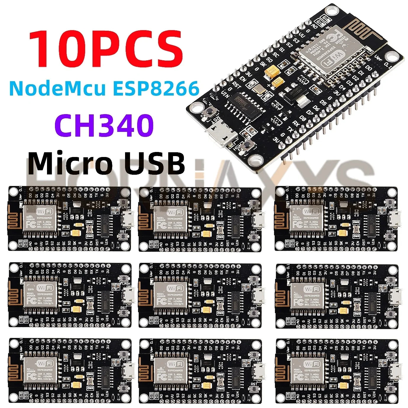 Placa Desarrollo NodeMCU ESP8266 LUA (ESP-12E, CH340, 4MB Flash, Tipo C) Módulo WiFi Inalámbrico Serial para Arduino (1-10 Unidades)