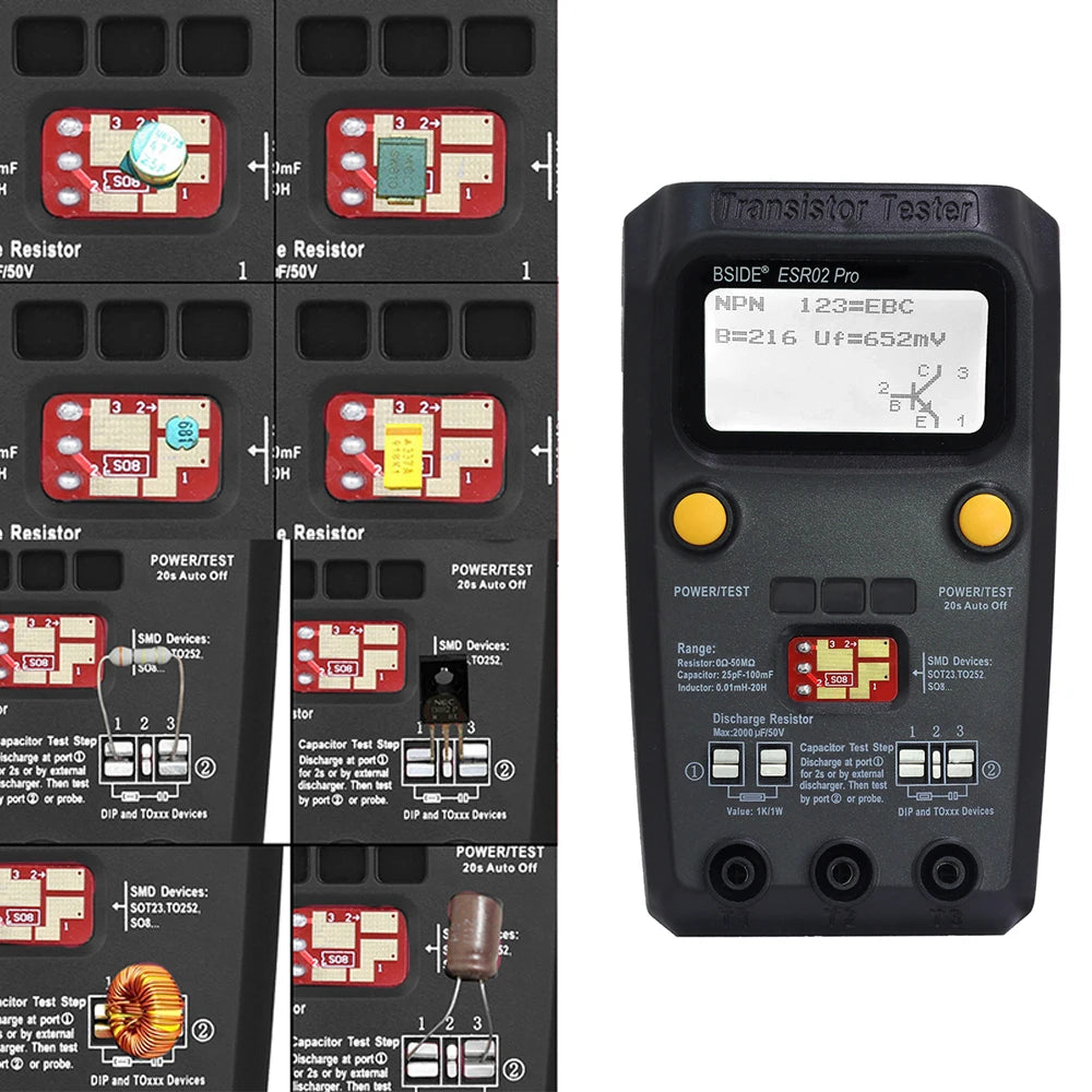 Tester Transistor Multiuso BSIDE ESR02PRO - Medidor Diodo, Triodo, Capacitancia, Resistencia (MOS/PNP/NPN/SMD)