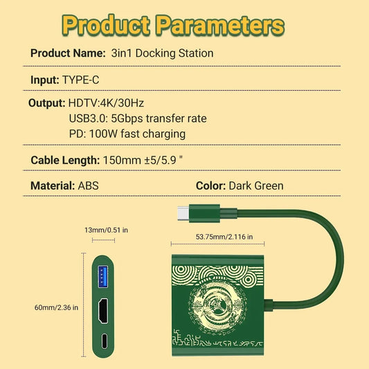 Docking Station PD100W para Nintendo Switch/OLED/Steam Deck/Teléfono/iPad/Laptop (Modo TV, USB-C a HDTV 4K)
