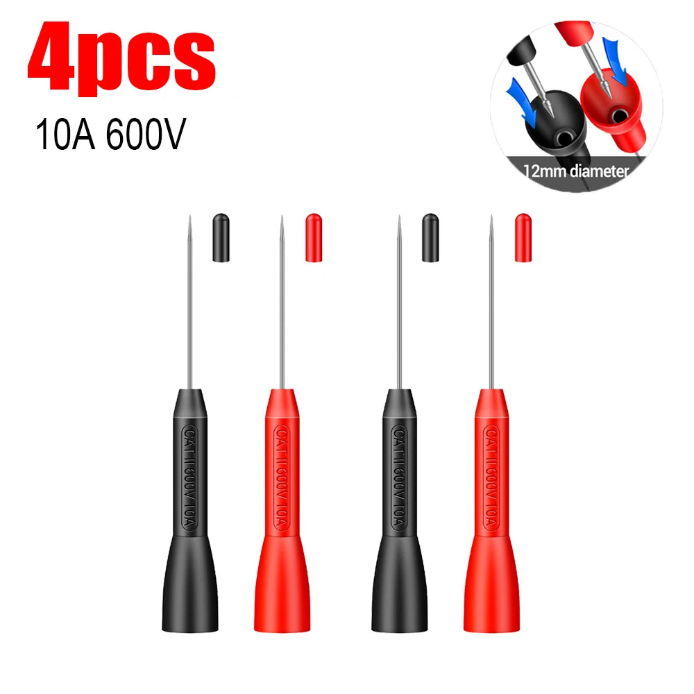 Kit Puntas Prueba Multímetro (x2) - Sondas Automotrices No Destructivas (600V/10A, Aguja 2mm)