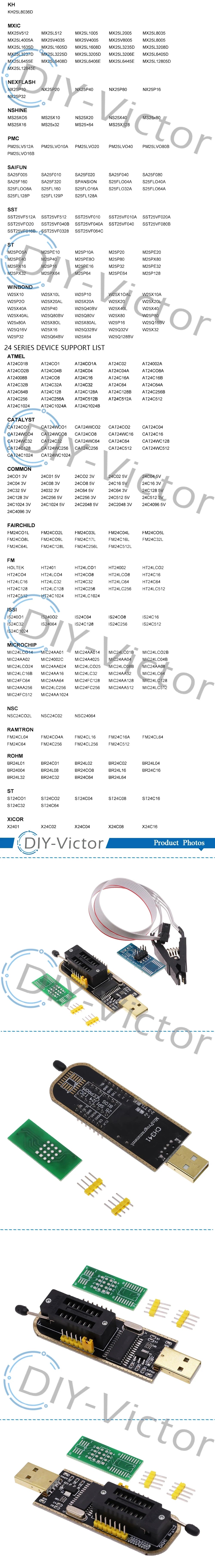 Kit Programador USB CH341A 24/25 Series EEPROM Flash BIOS + Clip Test SOIC8/SOP8 (DIY Kit i21)