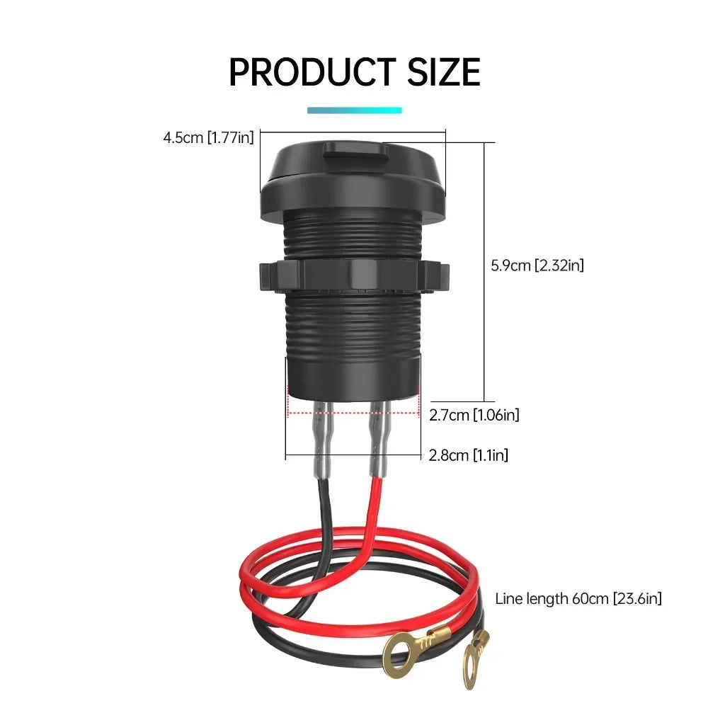 Socket Cargador USB 100W Impermeable Carga Rápida PD Tipo-C + QC3.0 para Auto/Bote/RV/Moto 12V-24V