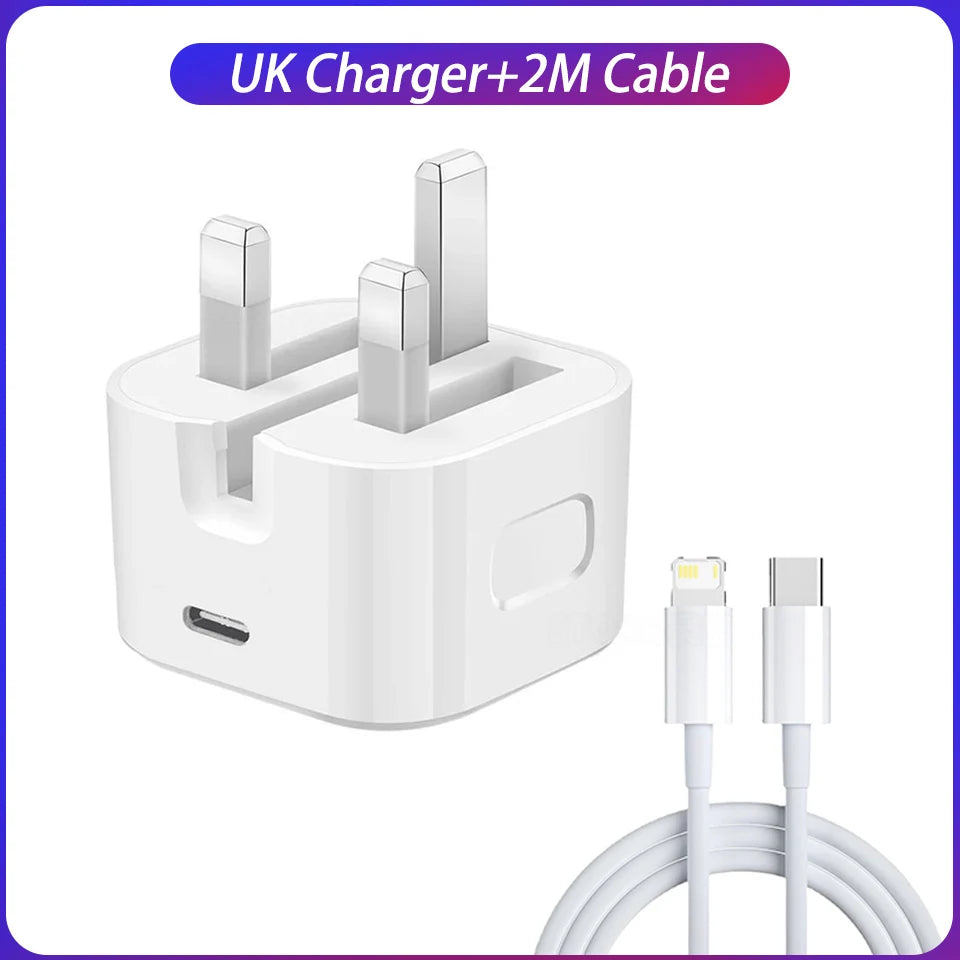 Cargador Original Apple PD 20W USB-C + Cable Lightning Carga Rápida para iPhone/iPad (Enchufe EU/US)