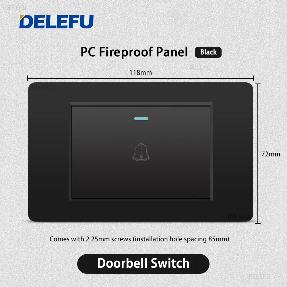 Enchufe Pared Delefu Italia/Chile PC Negro USB-C Carga Rápida + Schuko + Switch Smart Tuya WiFi + SAT/TV/TEL/Timbre