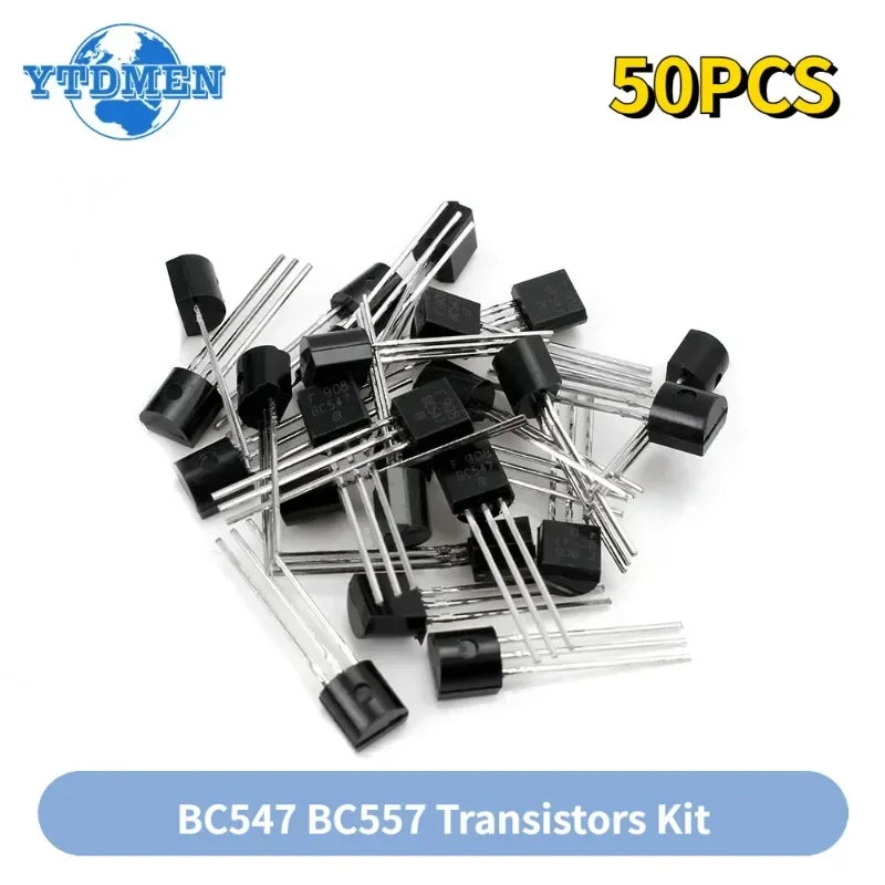 Kit Transistores NPN BC547B + PNP BC557B TO-92 (25 de c/u, Total 50 Piezas)