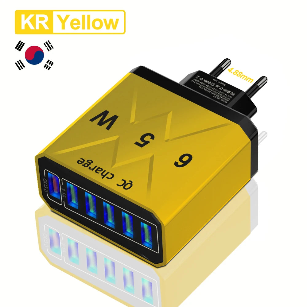 Adaptador Cargador Viaje Rápido USB 3.1A 6 en 1 Multi-Enchufe QC3.0 para iPhone 12/13/Samsung/Xiaomi