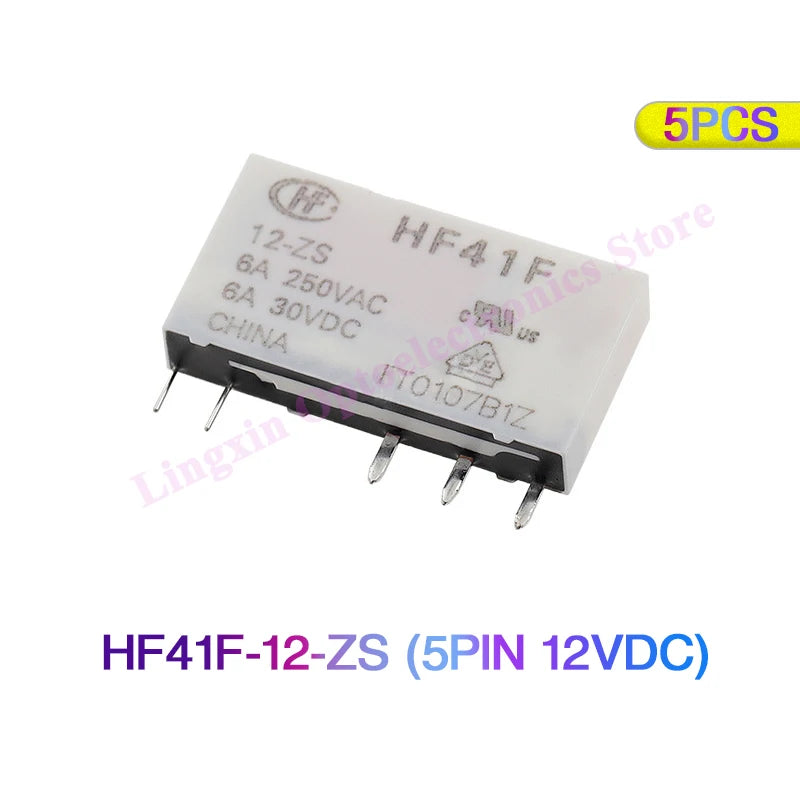 Relé Potencia HF41F-ZS/ZST/HS/HST 5-Pin 6A - Voltajes (5V/12V/24V DC) - Lote 5 Piezas