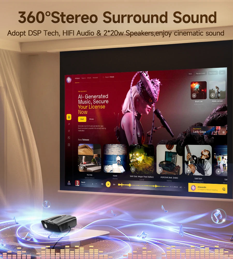Proyector LED 4K Full HD Android Auto Focus WiFi Bluetooth 1480 ANSI Lumen Home Theater (Incluye Pantalla)