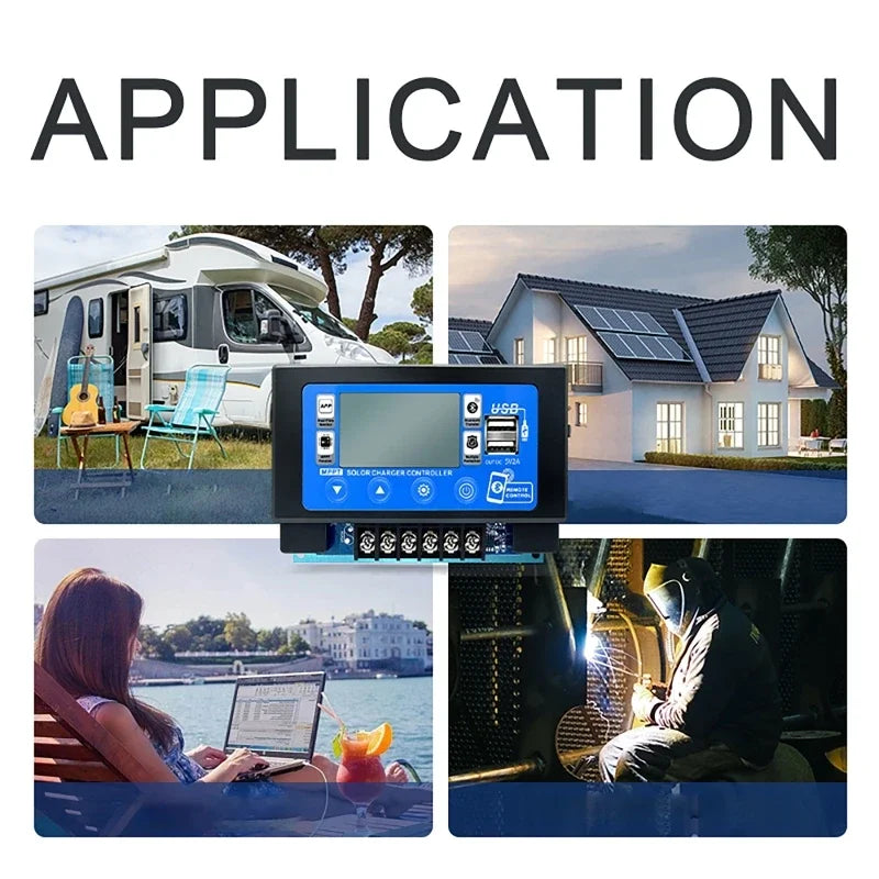 Controlador Carga Solar MPPT 30A/60A 12V/24V LCD Display Bluetooth/WiFi Snap-On Almacenamiento Energía