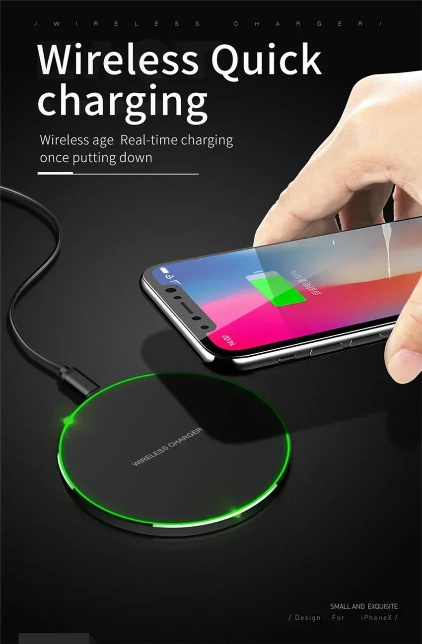 Cargador Inalámbrico Rápido Inducción para iPhone X/XR/XS Max/Mini / 12/13/15/16 Pro / Samsung S8-S10/S21/S22/Note (2025)
