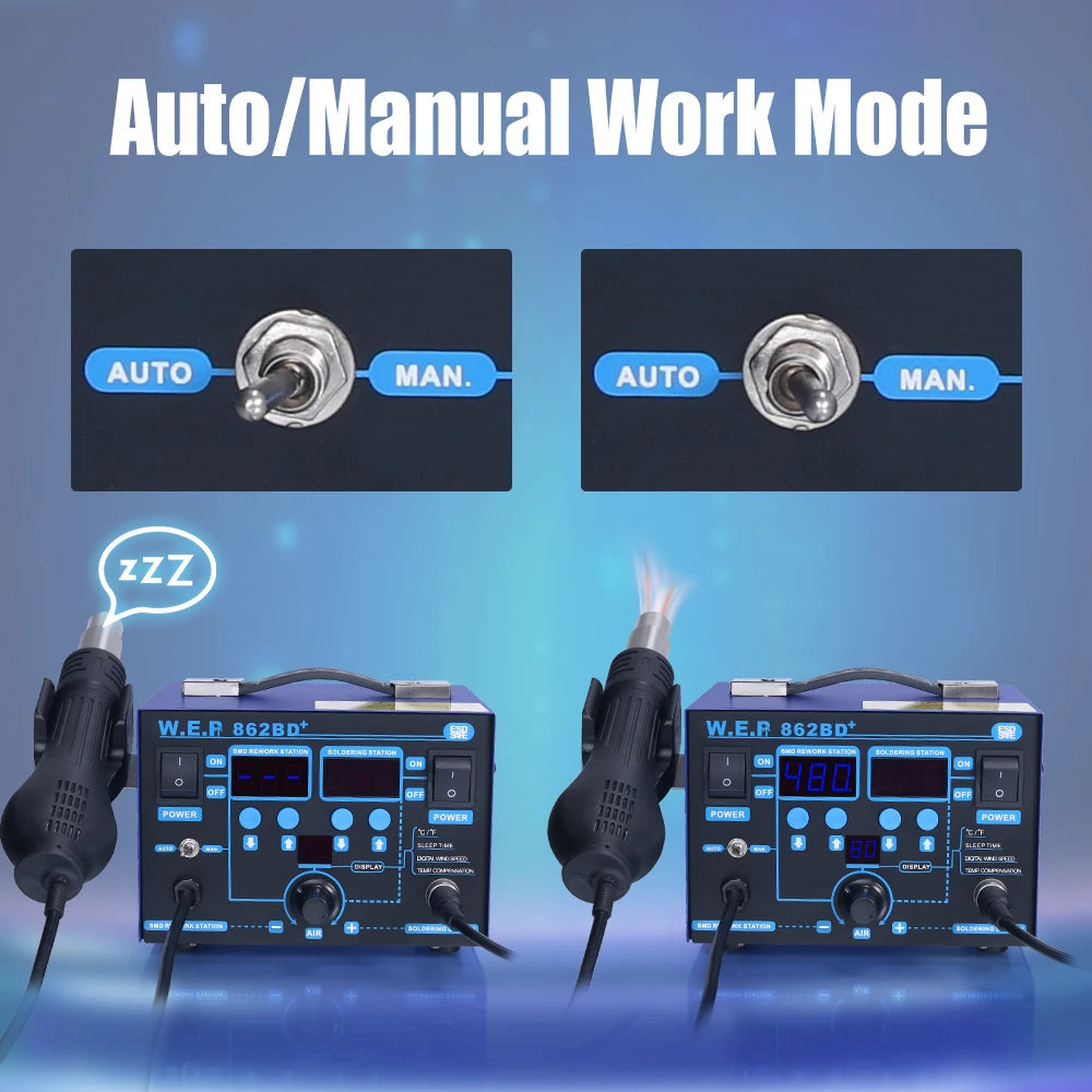 WEP 862BD+ Visible Adjustable Temperture Air Volume BGA Rework Station Hot Air Soldering Station SMD Rework Station With ESD