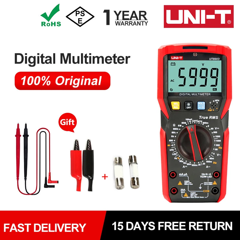 Multímetro Digital Profesional UNI-T UT89XD / UT89X True RMS - Tester Eléctrico NCV, Diodo, Temperatura, Triodo, Capacitancia