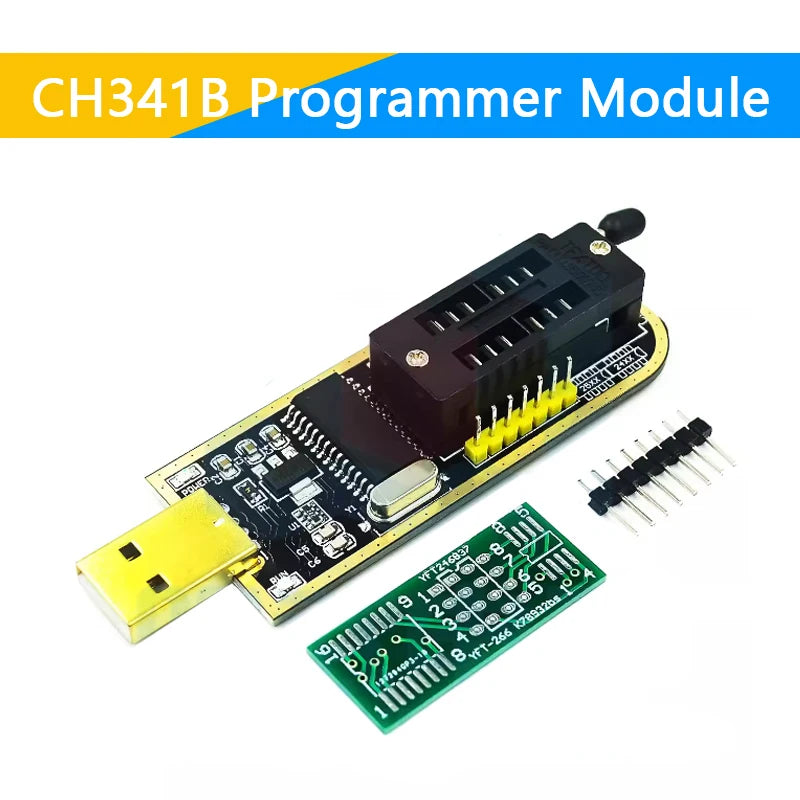 Kit Programador USB CH341B 24/25 Series EEPROM Flash BIOS + Clip Test SOIC8/SOP8