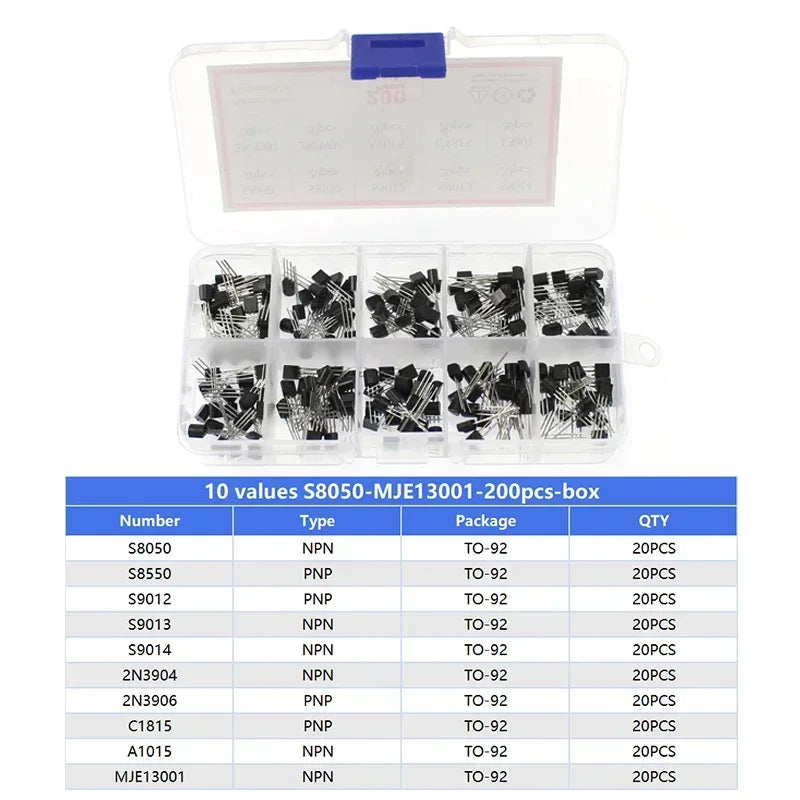 Kit Surtido Transistores BJT TO-92 NPN/PNP (A1015, BCxxx, S8xxx, 2Nxxxx) - 50-900 Piezas