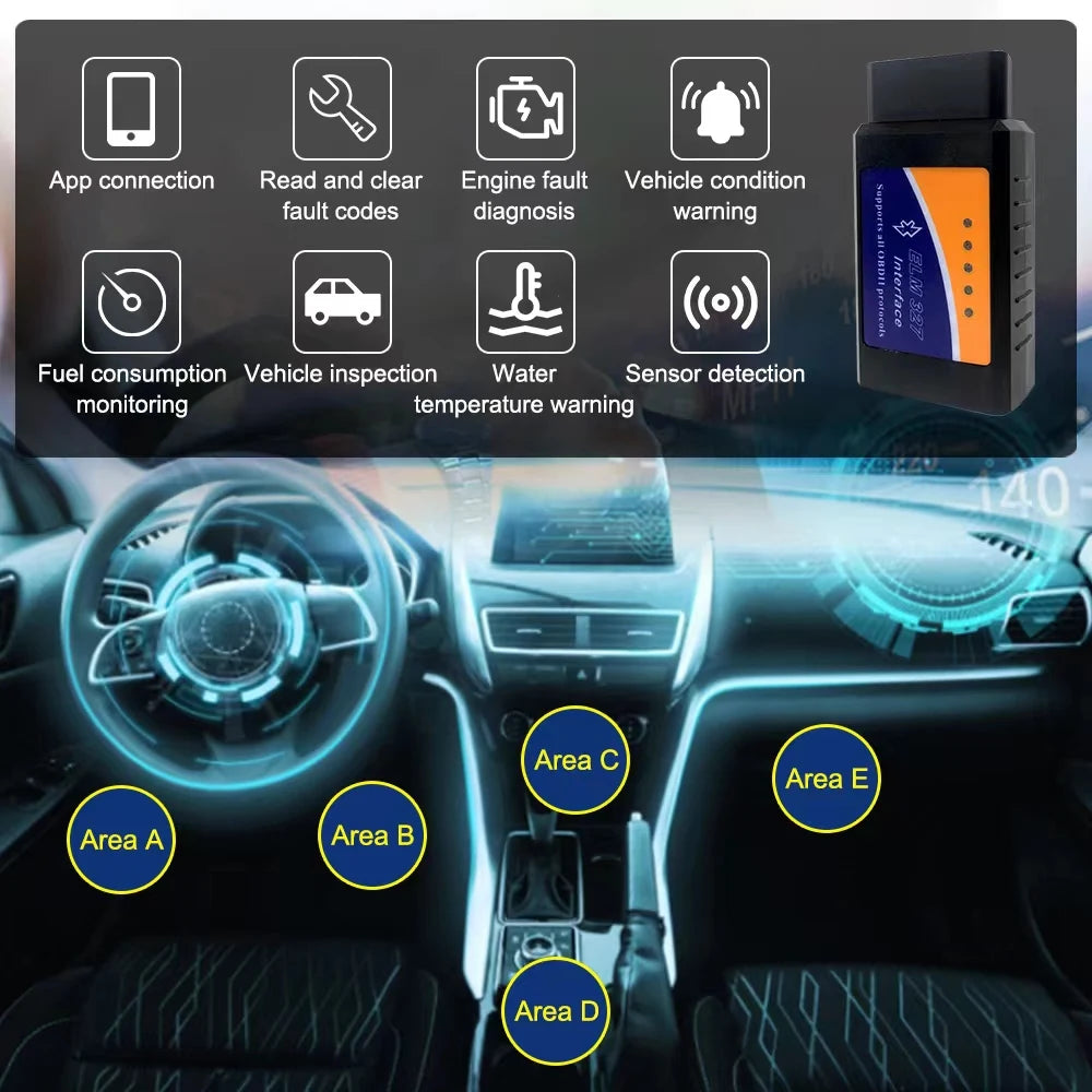 Scanner Diagnóstico Auto ELM327 V2.1 OBD2 Bluetooth Lector Códigos Detector Fallos Automotriz para Android/iOS